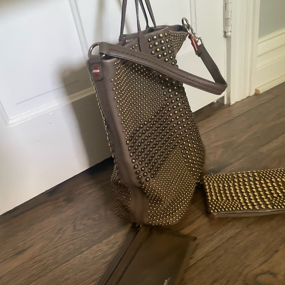 Bally Brown and Gold Shoulder Bag with Metallic Mesh